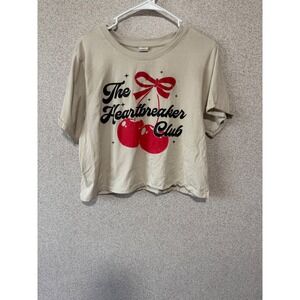 Electric Pink The Heartbreaker Club Cherry Graphic T-Shirt Tan Beige Large